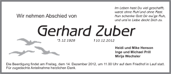 Traueranzeige von Gerhard Zuber von Pegnitz-Zeitung